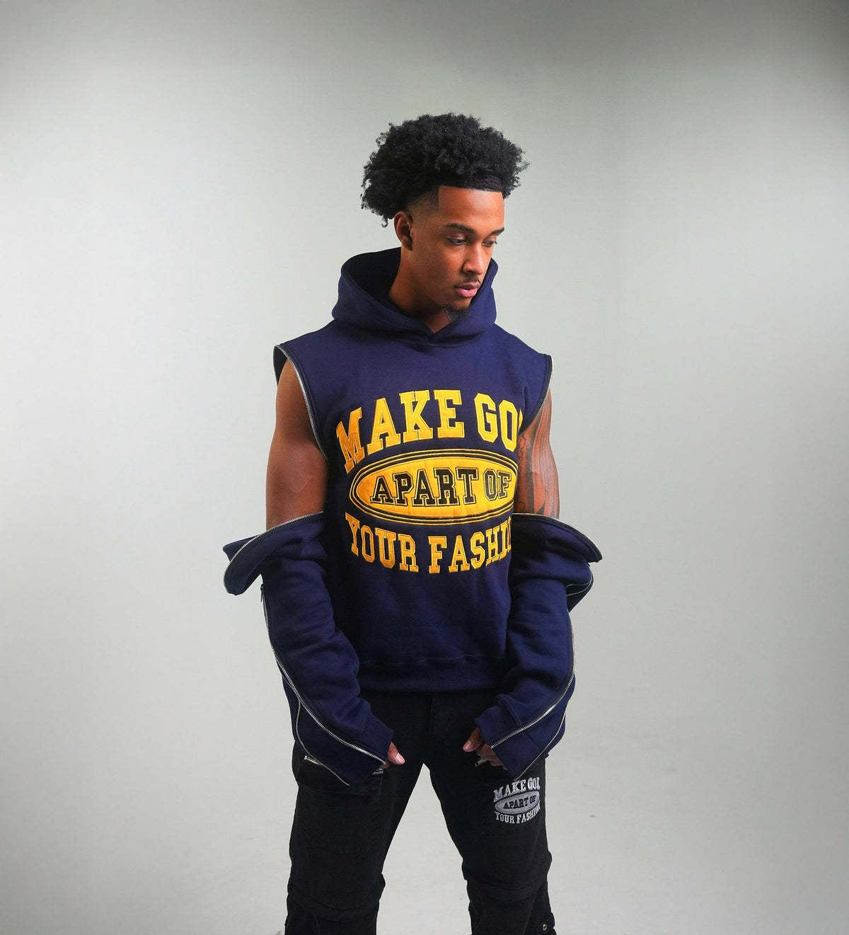 “MGAYF” Versatile Hoodie NAVY BLUE